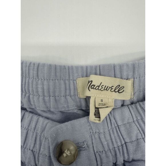 Madewell Linen Pants Sz S Elastic Waist W/ Zipper and Pockets Fair Trade Blue - Picture 9 of 11